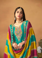 Enchanting Looking Partywear Salwar Suit in Sea Green Colour